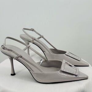 Mango Light Gray Patent Slingback Heels Size 7.5